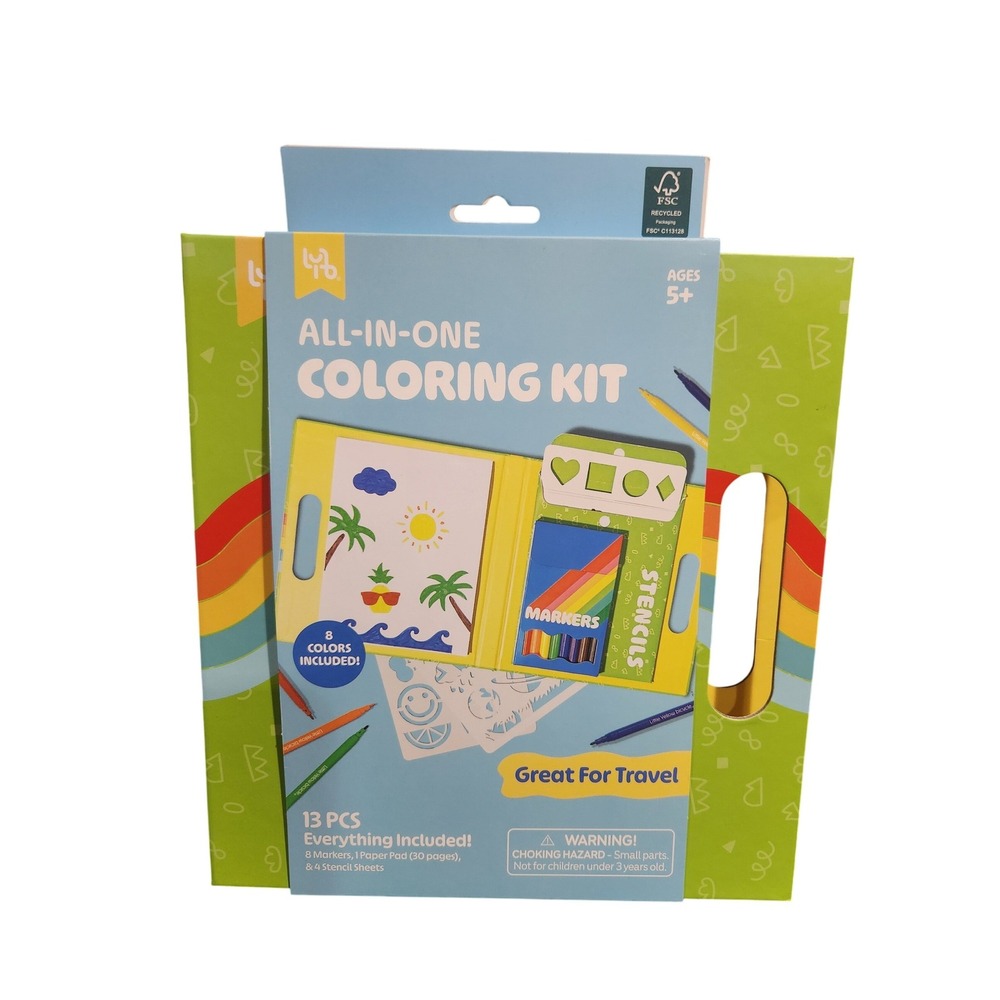 All-In-One Coloring Kit Ages 5‎ Plus Stencils Markers Paper Travel